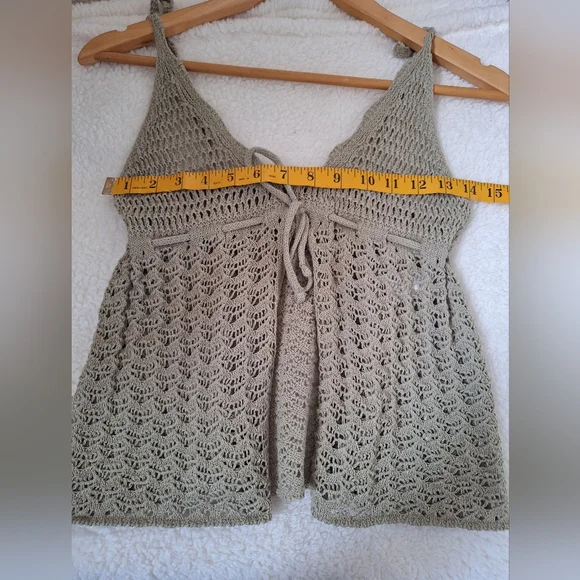 NWOT Zara Gorgeous Crochet Knit Tie Front Summer Top Olive Green Large - Picture 5 of 11